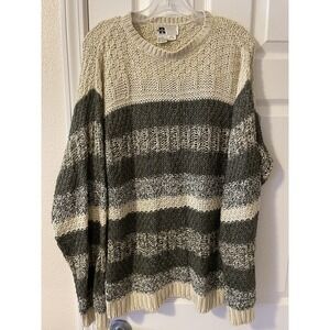 Vintage Reunion Silk Blend Hand Knitted Stripe Sweater Y2K Men's Size Large